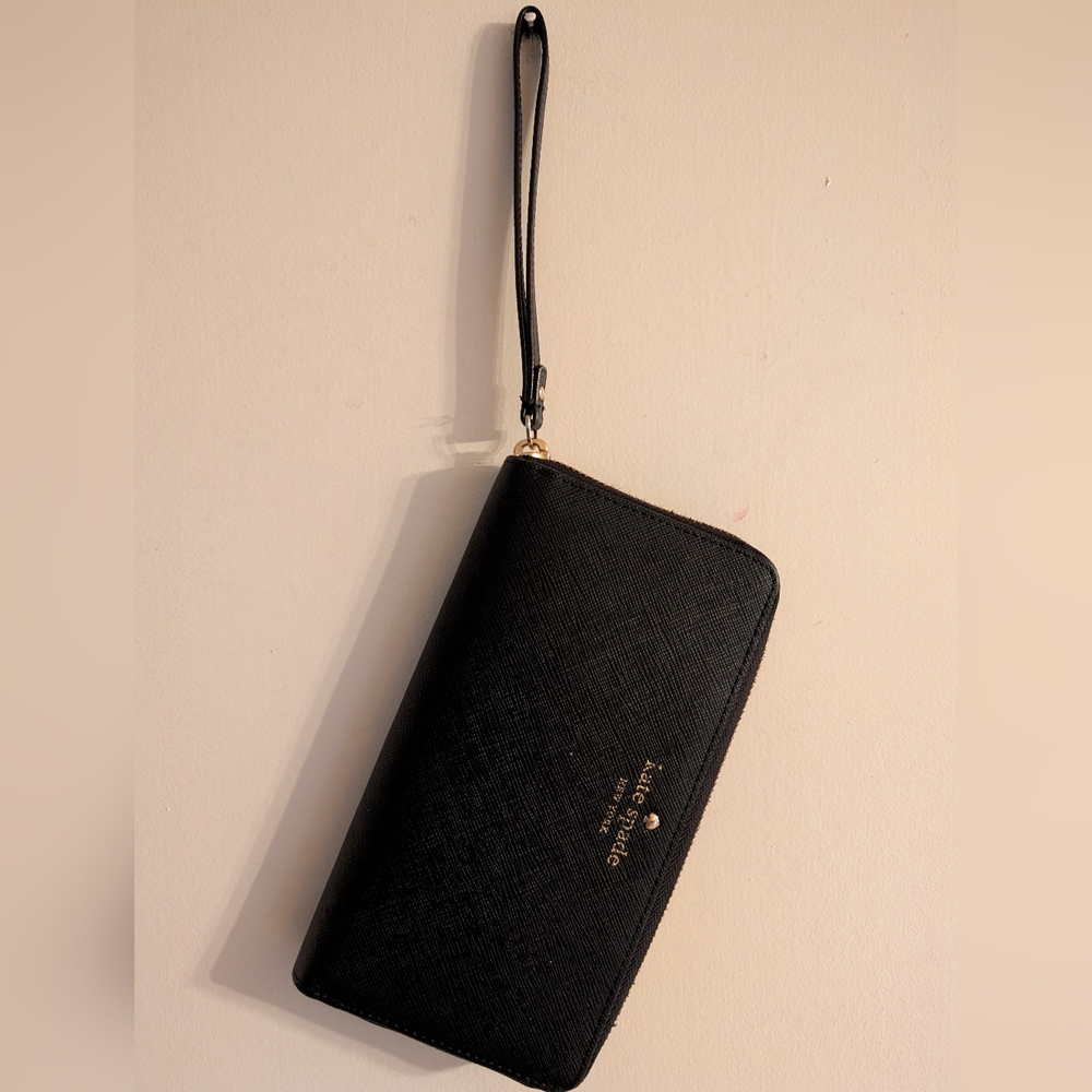 Kate Spade Saffiano Leather Black Zip-Around Full Size Wallet Wristlet